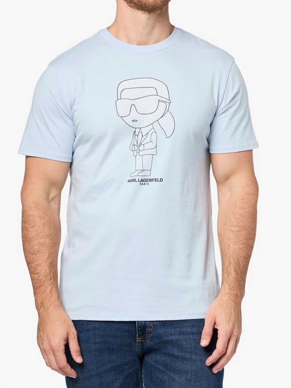 Karl Lagerfeld Light Blue Graphic Crew T-Shirt with Icon Print